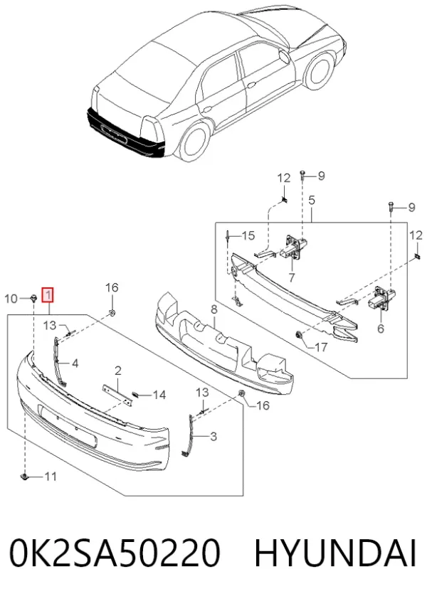 Задній бампер KIA Shuma II