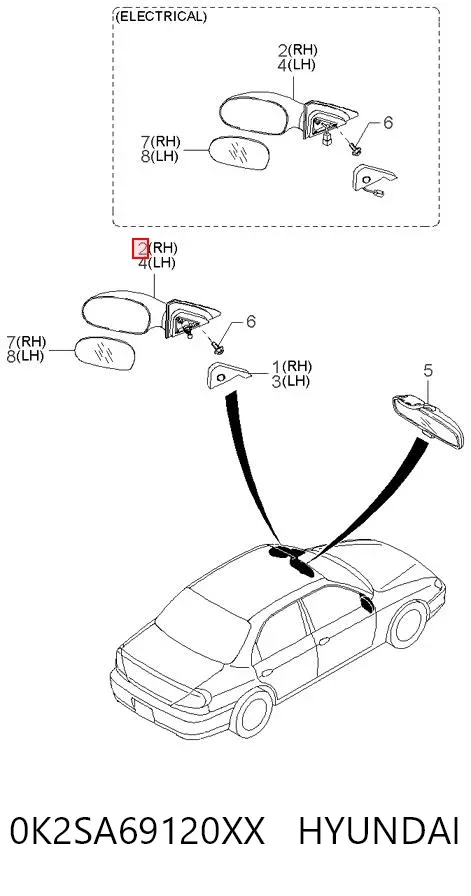 Дзеркало праве KIA Sephia I