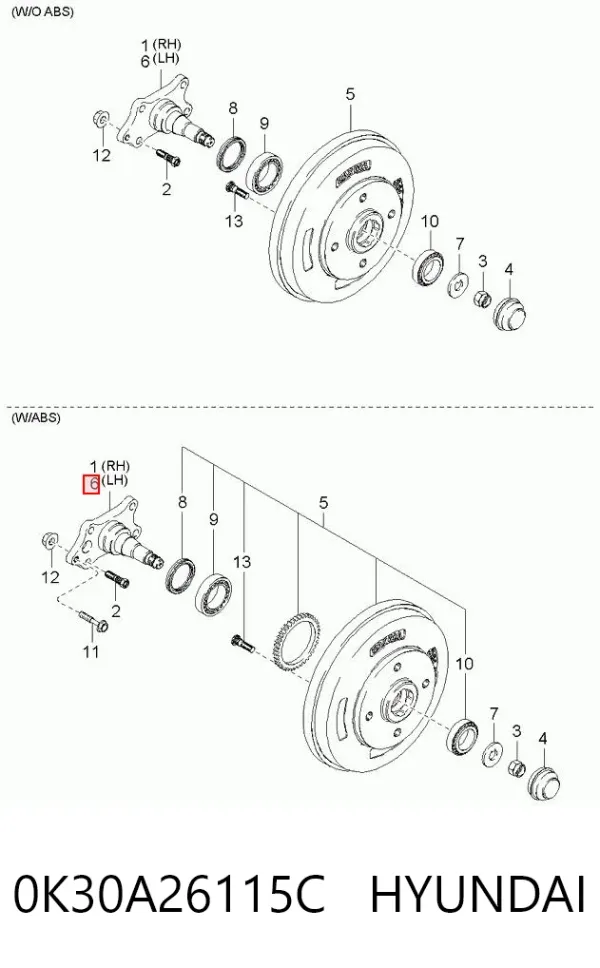 Маточина задня ліва 0K30A26115C Hyundai/Kia