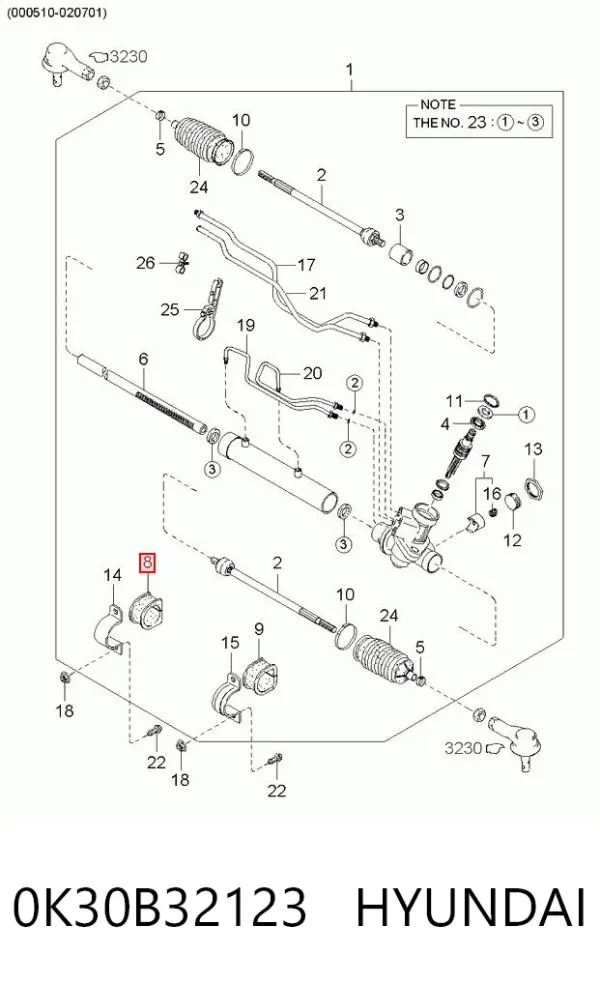 Втулка кріплення кермової рейки, права 0K30B32123 Hyundai/Kia