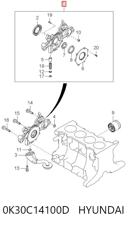 Масляний насос 0K30C14100D Hyundai/Kia