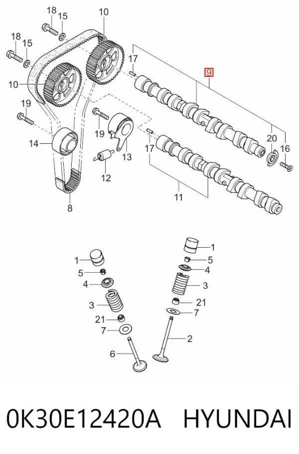 Розподільний вал 0K30E12420A Hyundai/Kia