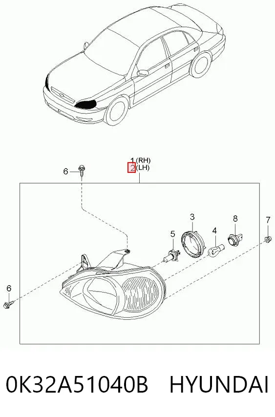 Фара ліва 0K32A51040B Hyundai/Kia