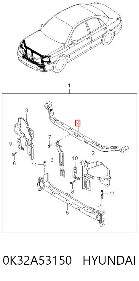 Супорт радіатора верхній/монтажна панель кріплення фар 0K32A53150 Hyundai/Kia