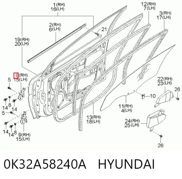 Петля передніх дверей, правої 0K32A58240A Hyundai/Kia