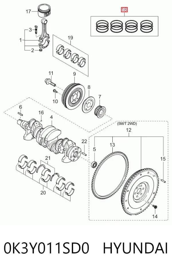 Кільця поршневі комплект на мотор, 1-й ремонт (+0,25) 0K3Y011SD0 Hyundai/Kia