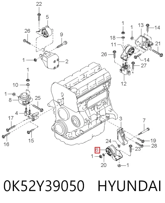 Подушка двигуна передня 0K52Y39050 Hyundai/Kia