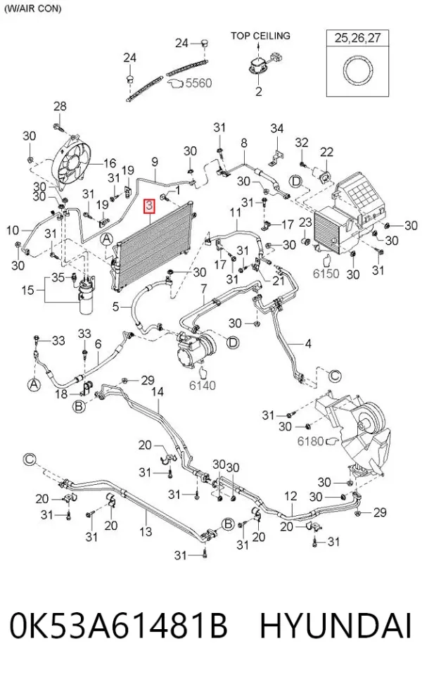Радіатор кондиціонера 0K53A61481B Hyundai/Kia