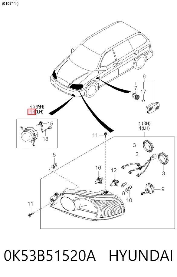 Фара протитуманна, ліва 0K53B51520A Hyundai/Kia