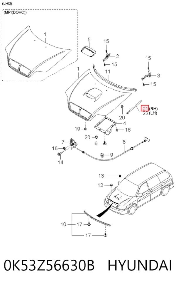Амортизатор капота 0K53Z56630B Hyundai/Kia