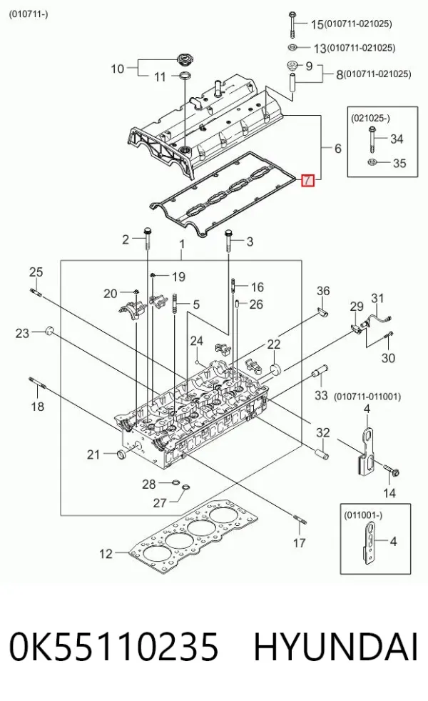 Прокладка клапанної кришки 0K55110235 Hyundai/Kia