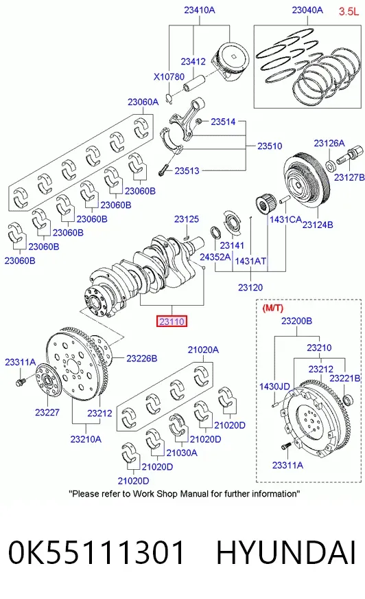 Колінвал 0K55111301 Hyundai/Kia