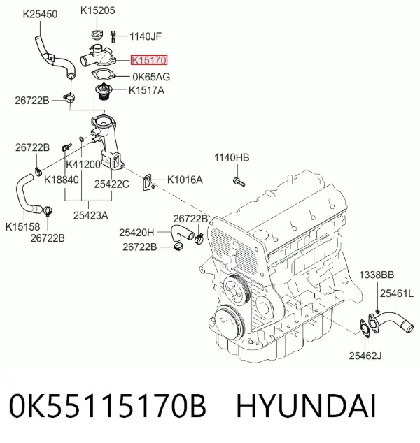 Кришка термостата 0K55115170B Hyundai/Kia