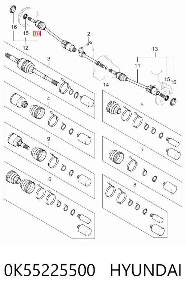 Піввісь права 0K55225500 Hyundai/Kia