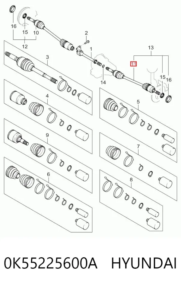 Ліва піввісь 0K55225600A Hyundai/Kia