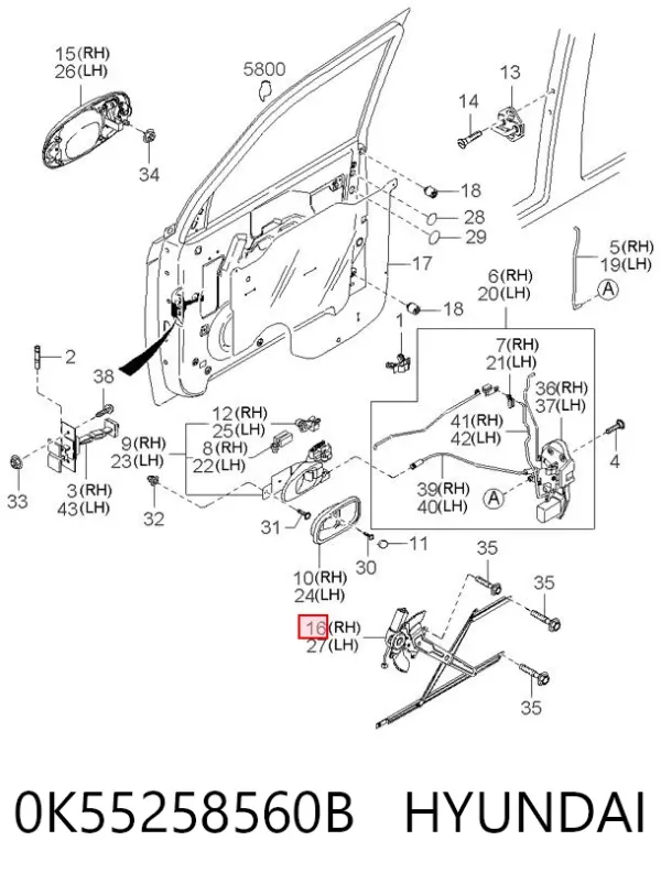 Механізм склопідіймача двері передньої, правої 0K55258560B Hyundai/Kia