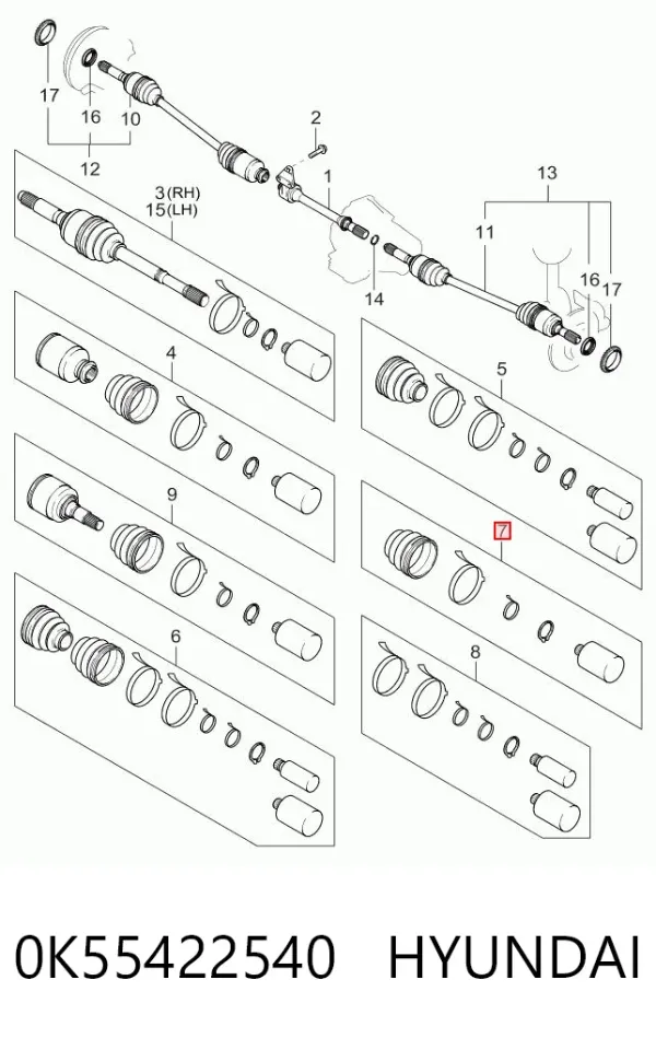 Пильник ШРКШа внутрішній, задньої піввісі 0K55422540 Hyundai/Kia