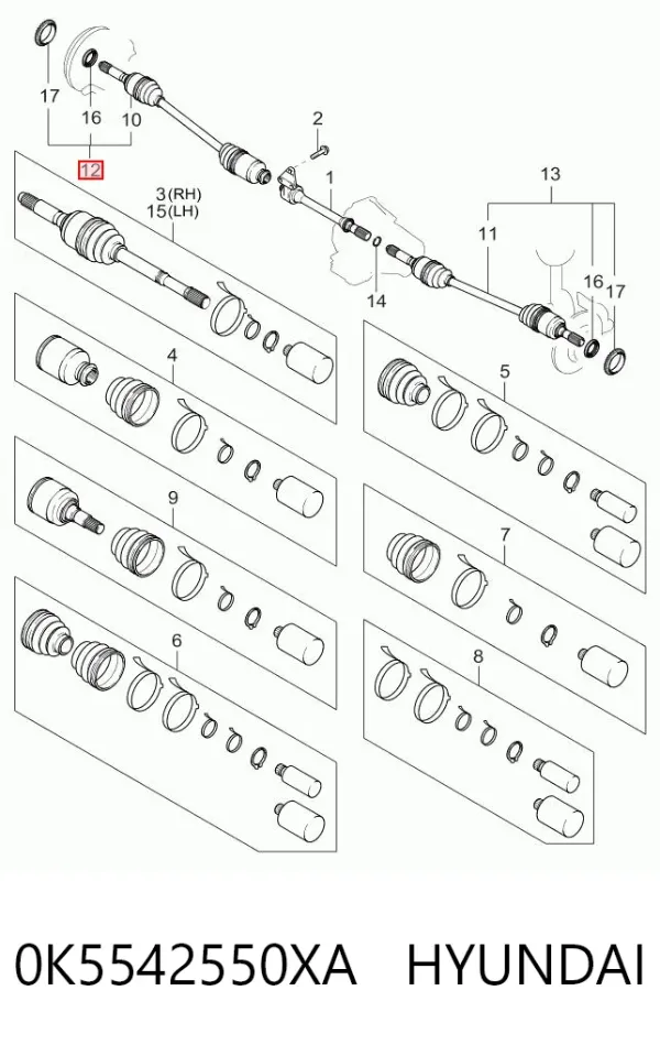 Піввісь права 0K5542550XA Hyundai/Kia