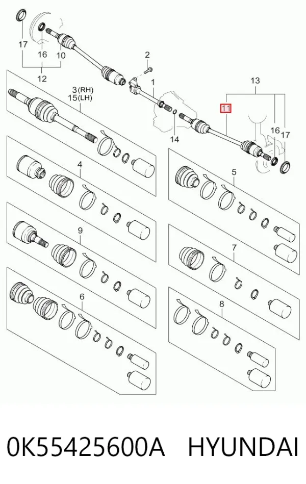 ШРУС зовнішній передній 0K55425600A Hyundai/Kia
