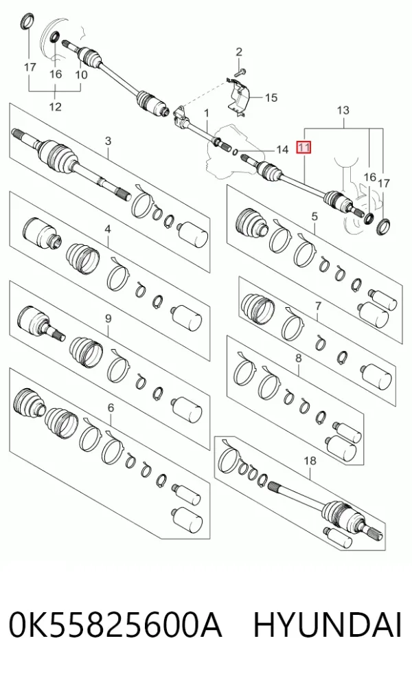 ШРУС зовнішній передній 0K55825600A Hyundai/Kia
