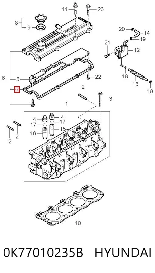 Прокладка клапанної кришки 0K77010235B Hyundai/Kia
