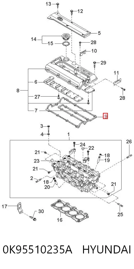 Прокладка клапанної кришки 0K95510235A Hyundai/Kia