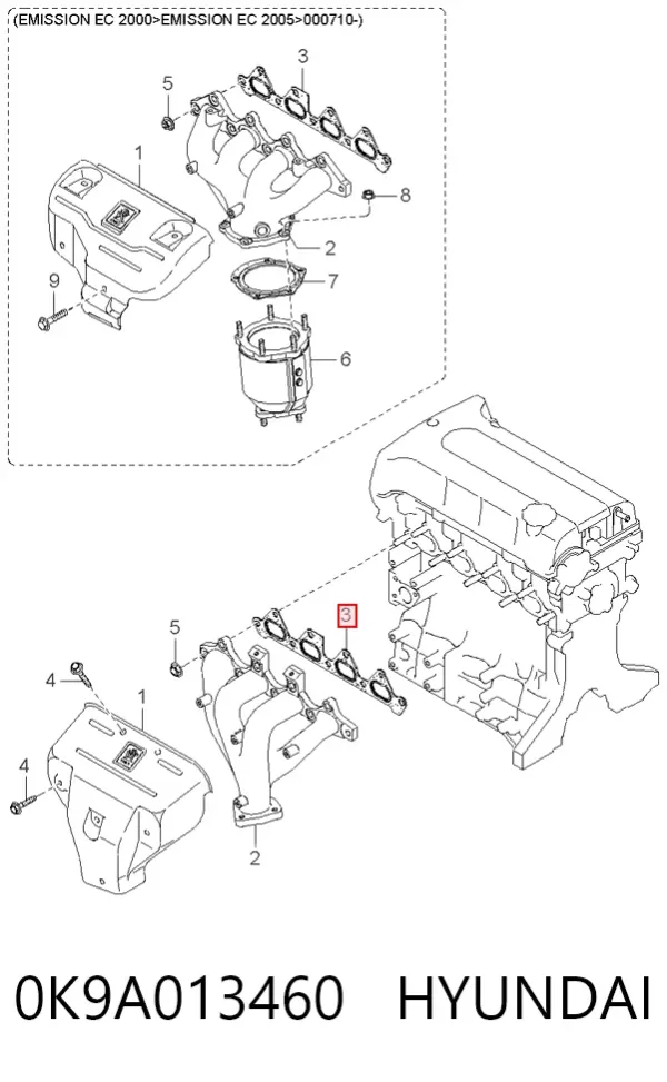 Прокладка колектора 0K9A013460 Hyundai/Kia