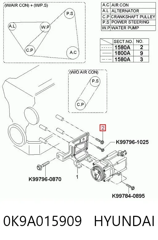 Ремінь генератора 0K9A015909 Hyundai/Kia
