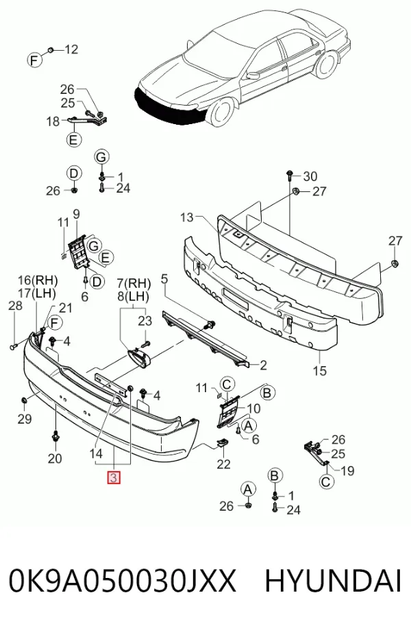 Передній бампер 0K9A050030JXX Hyundai/Kia