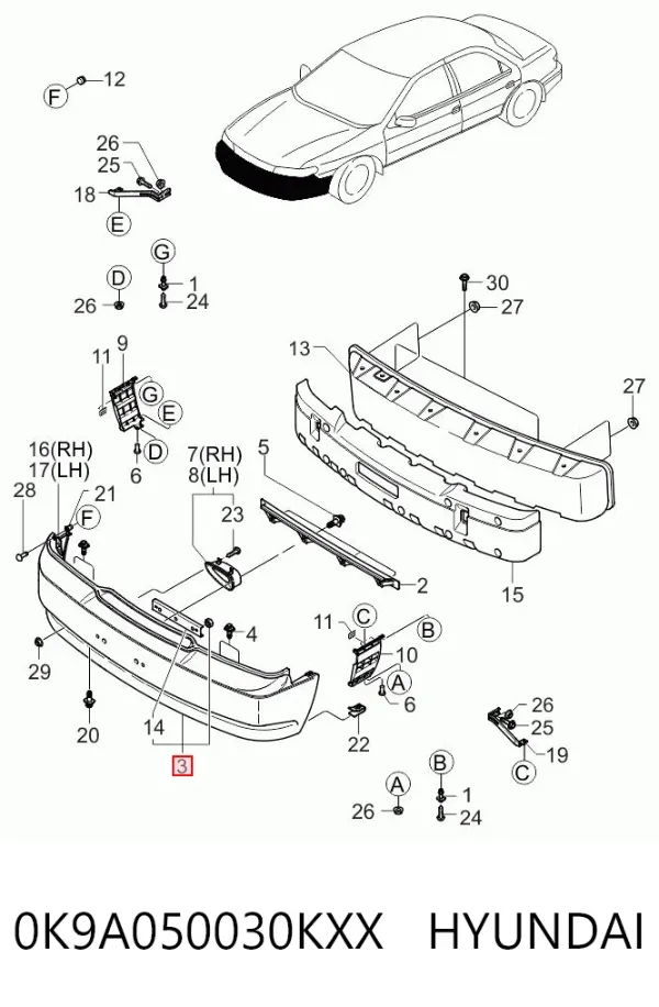 Передній бампер 0K9A050030KXX Hyundai/Kia