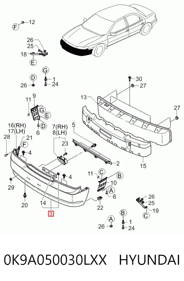 Передній бампер 0K9A050030LXX Hyundai/Kia
