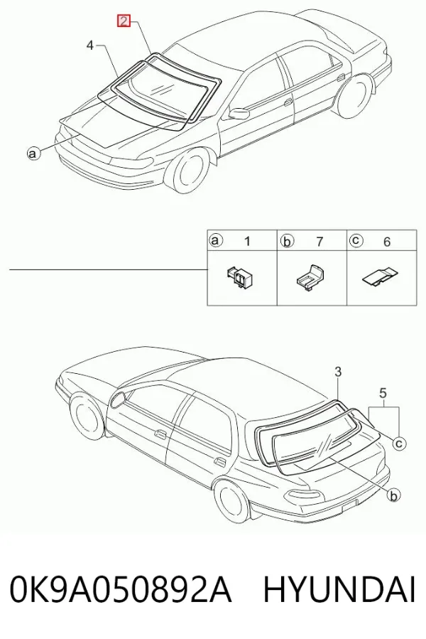 Ущільнювач лобового скла 0K9A050892A Hyundai/Kia