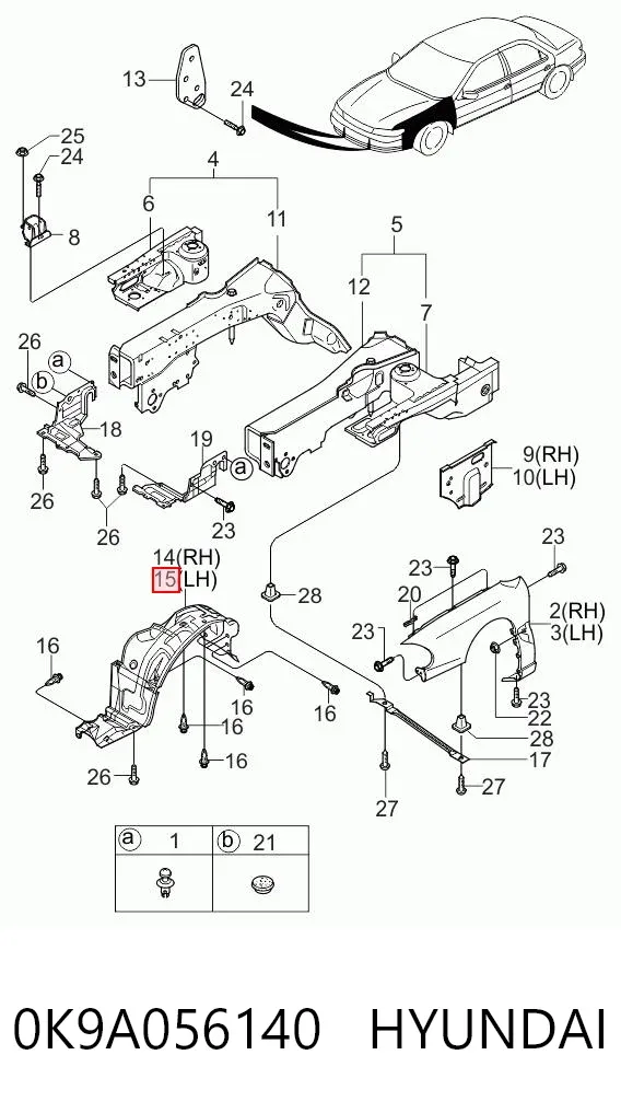 Підкрилок передній лівий 0K9A056140 Hyundai/Kia