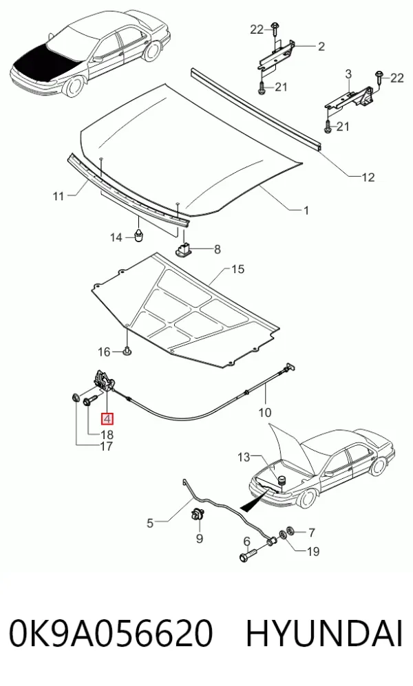 Замок капота 0K9A056620 Hyundai/Kia