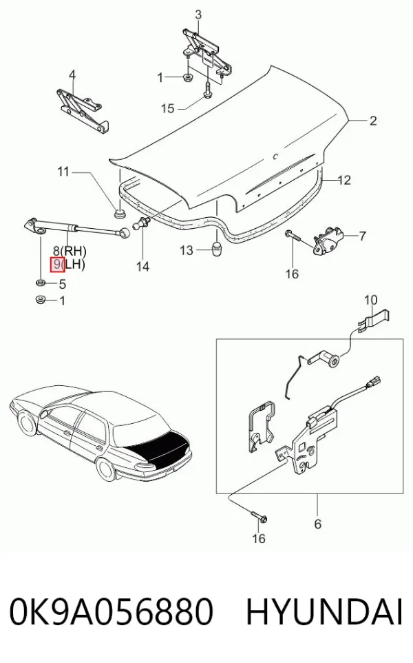 Амортизатор багажника 0K9A056880 Hyundai/Kia