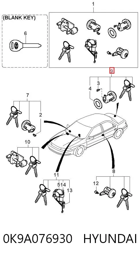 Личинка замка кришки багажника 0K9A076930 Hyundai/Kia