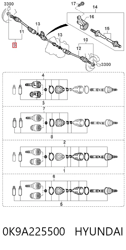 Піввісь права 0K9A225500 Hyundai/Kia