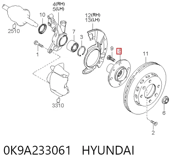 Передня маточина 0K9A233061 Hyundai/Kia