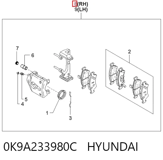 Супорт гальмівний передній правий 0K9A233980C Hyundai/Kia