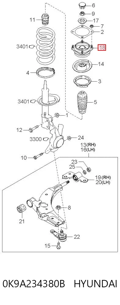 Опора амортизатора переднього 0K9A234380B Hyundai/Kia