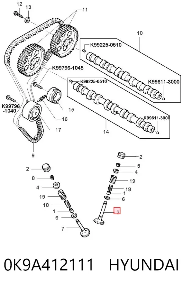 Клапан впускний 0K9A412111 Hyundai/Kia