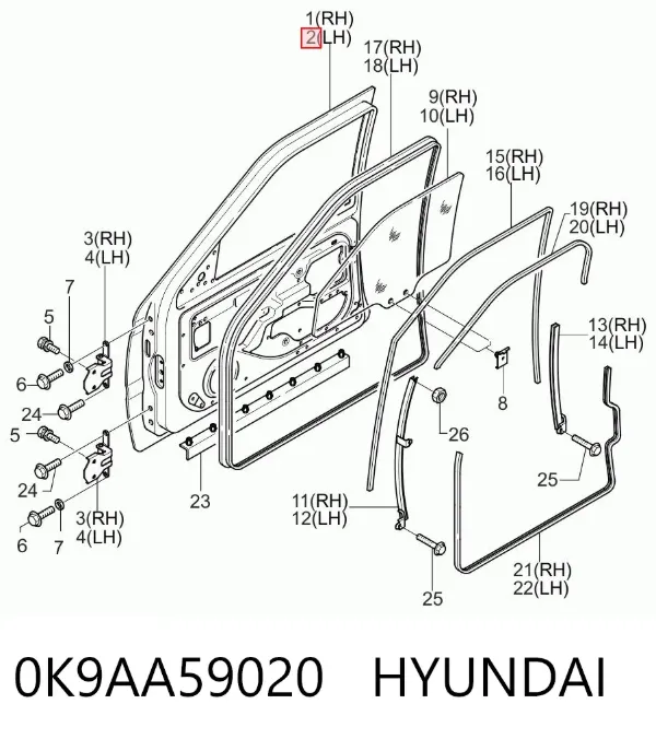 Двері передні ліві 0K9AA59020 Hyundai/Kia