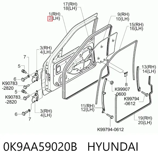 Двері передні ліві 0K9AA59020B Hyundai/Kia