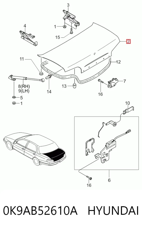 Кришка багажника 0K9AB52610A Hyundai/Kia