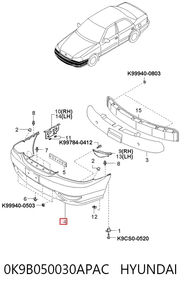 Передній бампер 0K9B050030APAC Hyundai/Kia