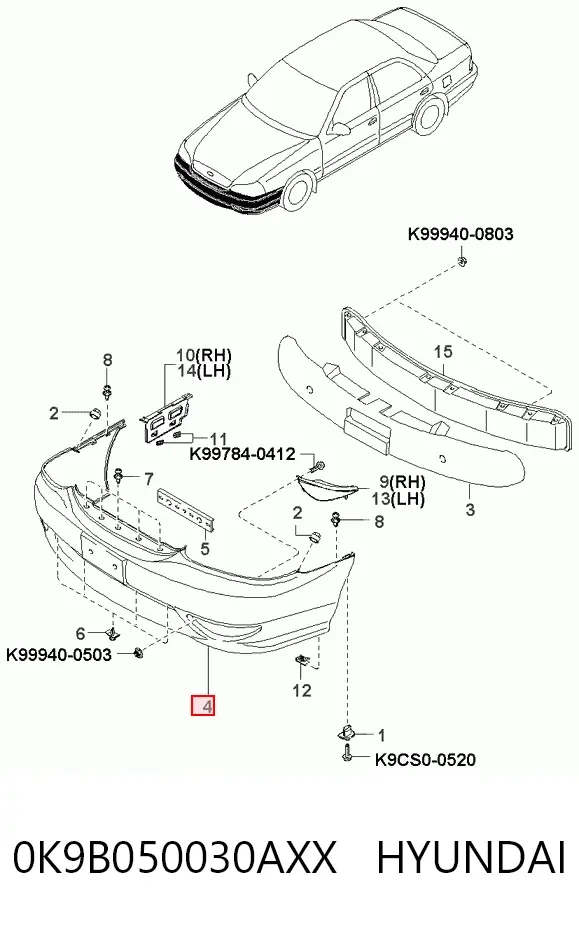 Передній бампер 0K9B050030AXX Hyundai/Kia