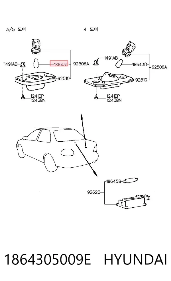 Лампочка плафону освітлення салону/кабіни 1864305009E Hyundai/Kia
