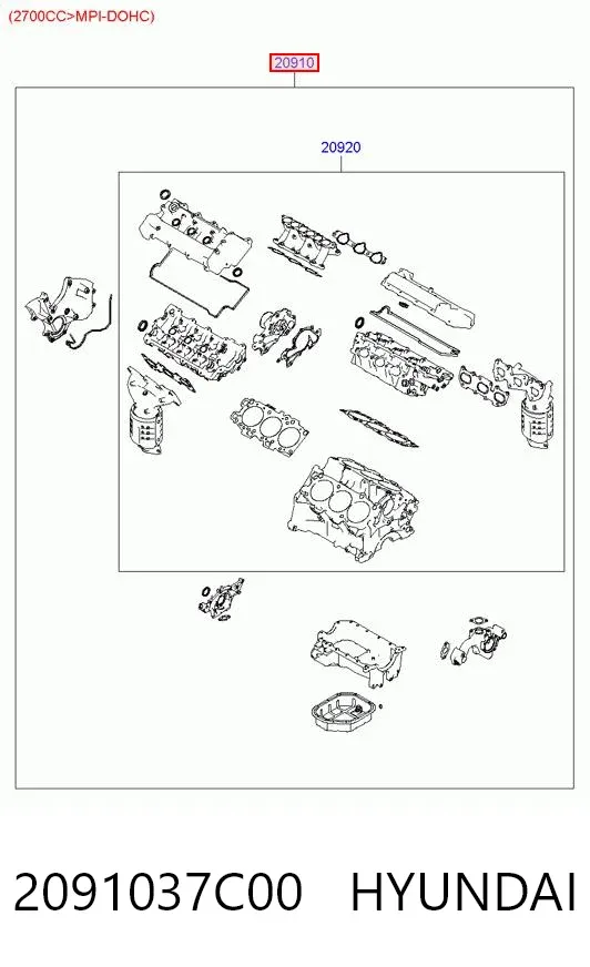 Комплект прокладок 2091037C00 Hyundai/Kia