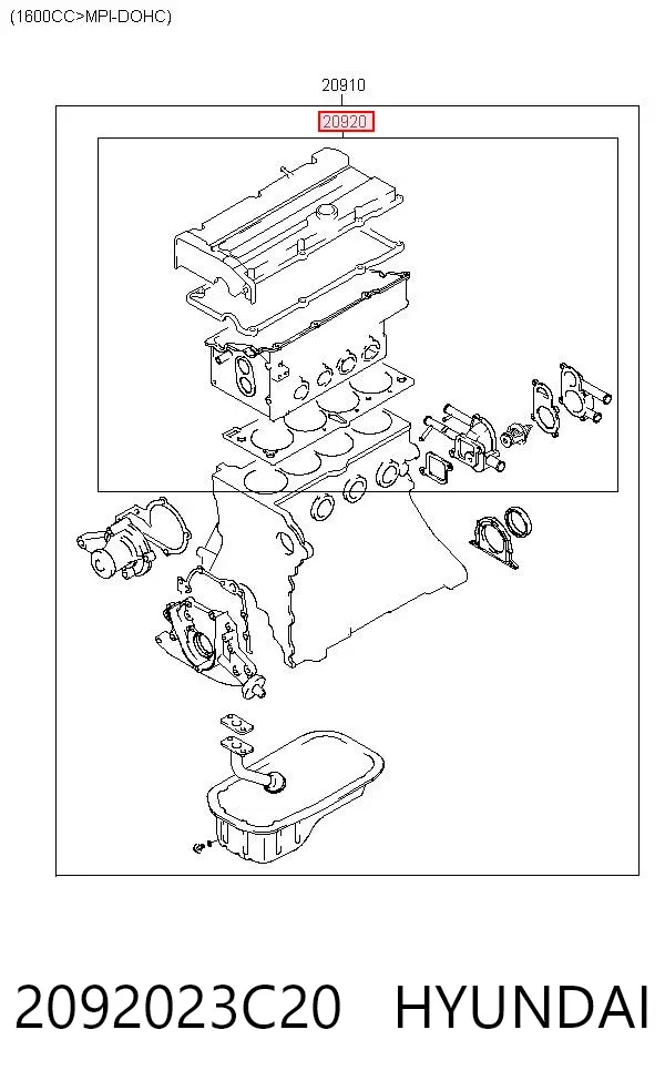 Комплект прокладок двигуна, верхній 2092023C20 Hyundai/Kia