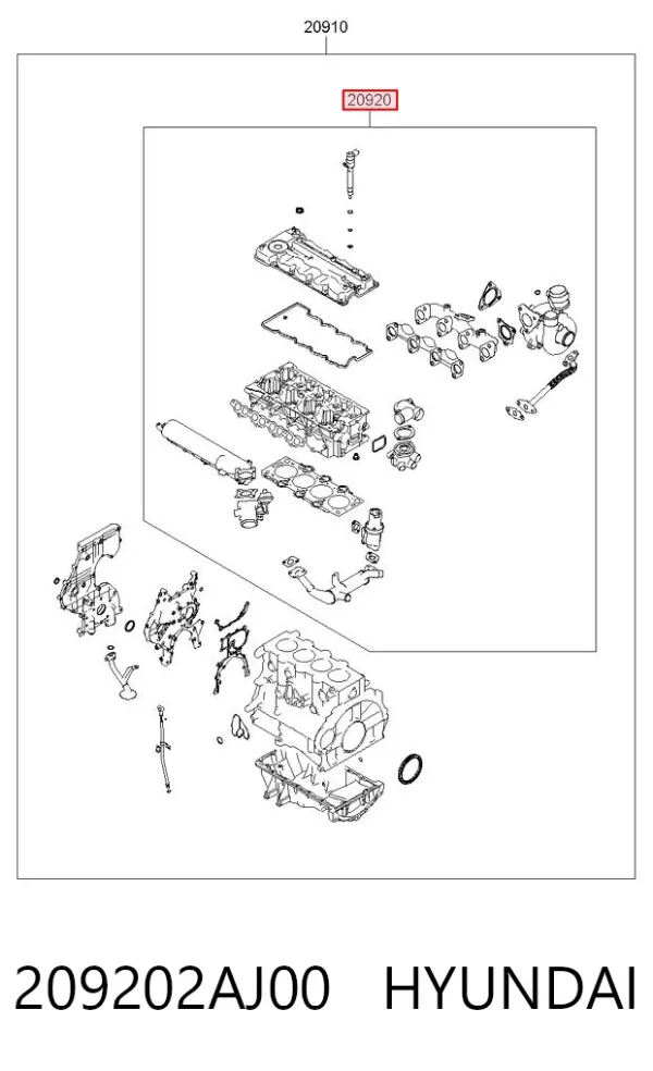 Комплект прокладок двигуна, верхній 209202AJ00 Hyundai/Kia
